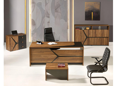 Aarbechtszëmmermiwwelen Schreibtisch Komplett 4 Deeler Holz Braun Büro Miwwelen