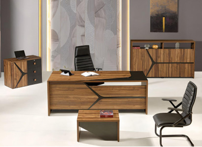 Aarbechtszëmmermiwwelen Schreibtisch Komplett 4 Deeler Holz Braun Büro Miwwelen