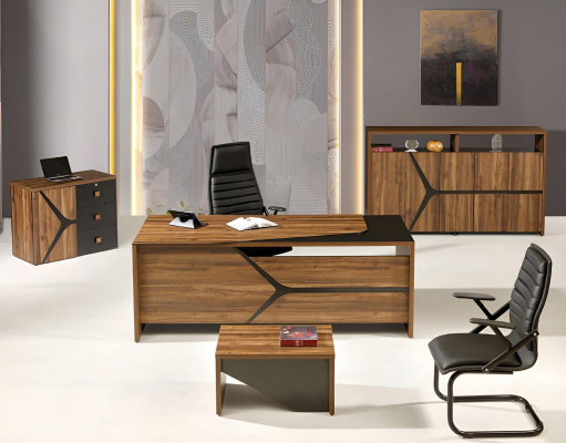 Komplett Büro Miwwel Schreifdësch 4-teileg Holz Braun Bureau Miwwelen