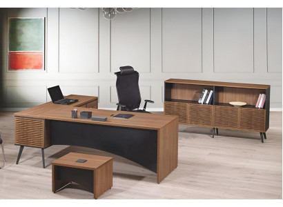 Aarbechtszëmmerschmëttelen Eckbürosdësch Komplett 3 Deeler Holz Brong Bürosmëttelen