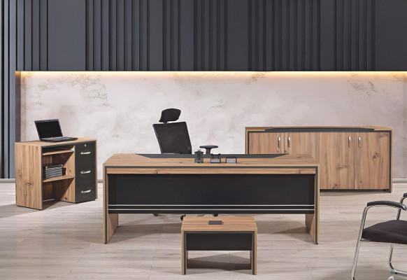 Dësch Büro Miwwelen Aarbechtszëmmermiwwelen Schreifdësch Set 4-Stéck Holz Schwaarz