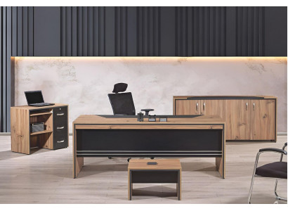 Miwwelen Büro Aarbechtszëmmermiwwelen Schreifdësch Set 4tlg Holz Schwaarz Dësch
