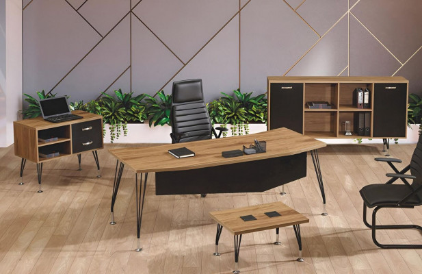 Komplettbüro Büroschëff Büromiwwel Schreifdësch Set 4-Deeler Holz Schwaarz