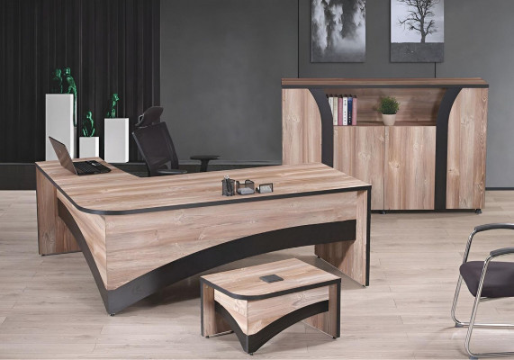 Büro Aarbechtszëmmeméiwel Komplettbüro Eckbürosdësch 3tlg Holz Brong Set