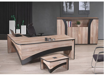 Büro Aarbechtszëmmeméiwel Komplettbüro Eckbürosdësch 3tlg Holz Brong Set