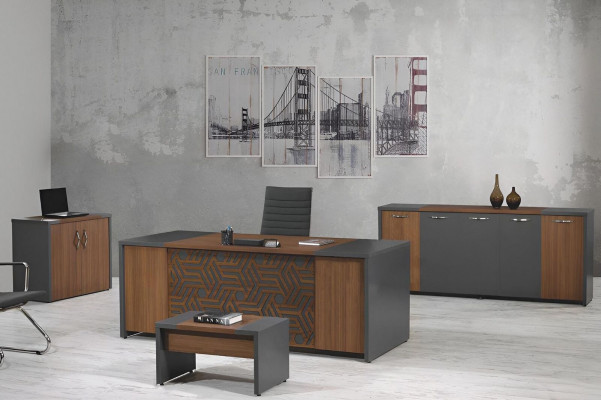 Komplettbüro Schreifdësch Büro Miwwelen Schreifdësch Set 4tlg Holz Braun Büro
