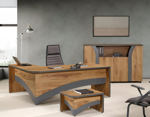 Ecke Schreifdësch Aarbechtszëmmermiwwelen Komplettbüro Büro 3 Stéck Holz Braun Set