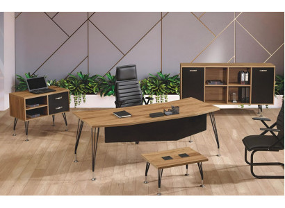 Luxus Miwwelen Büro Aarbechtszëmmermiwwelen Schreifdësch Set 4tlg Holz Schwaarz