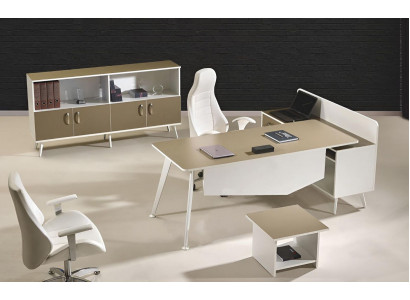 Eckbürosdësch Aarbechtszëmmermiewelen Wäiss Komplettbüro Büro 3 Stéck Holz Set