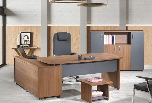 Grupp Büroschaf Bürodesk Aarbechtszëimmermiwwelen Schaf 3tlg Holz Brong