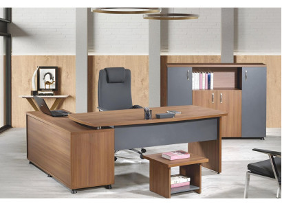 Eckbüroschreibtisch Aarbechtszëmmermiwwelen Komplettbüro Büro 3tlg Holz Brong Set