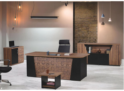 Kommoud Büro Schreifdësch Bürodësch Set 4-Stéck Holz Bürosmiwwel Brong