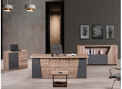 Komplettbüro Schreifdësch Büromiwwel Schreifdësch Set 4-Stéck Holz Brong Büro