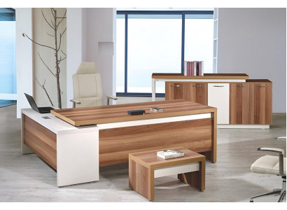 Komplett Büro Miwwelen Eck Schreifdësch 3 Deeler Holz Brong Büro Miwwelen