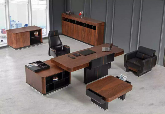 Grousse Büroarmoire Sideboard Luxus Holzmiwwel Aarbechtszëmmerariichtung Regal