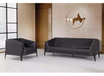 Schwarz Büro Miwwelen Sofa Garnitur Fauteuil Dräisëtzer Komplett Miwwel Set