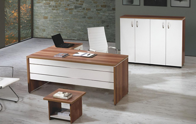 Garnitur Büro Eckschreifdësch Aarbechtszëmmermiwwelen Schaf 3tlg Holz Wäiss