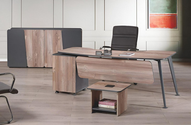Miwwelen Büro Aarbechtszëmmermiwwelen Schreifdësch Set 3tlg Holz Brong Dësch