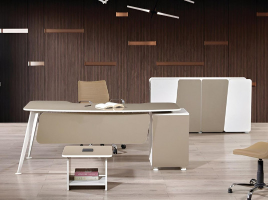 Komplettbüro Büro Miwwelen Schreifdësch Büro Büro Dësch Set 3-teileg Holz Beige