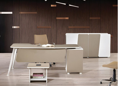 Aarbechtsdësch Komplettbüro Büro-Miwwelen Schreifdësch 3tlg Holz Set Beige