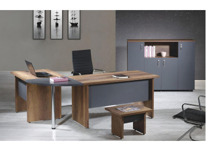 Büro Computermöbel Aarbechtspult Bürosmöbel Dësch 3tlg Holz Set Gro