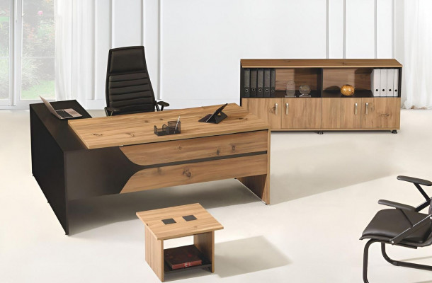 Büro Computersmiwwel Aarbechtsdësch Bürosmiwwel Dësch 3tlg Holz Set Braun