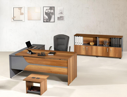 Bürosmiwwelen a Gro Set 3 Deeler Eckbürosdësch Komplettbüro Schaf Holz Grupp