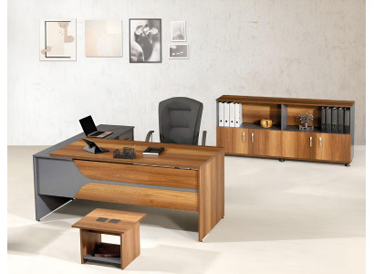 Bürosmiwwelen a Gro Set 3 Deeler Eckbürosdësch Komplettbüro Schaf Holz Grupp