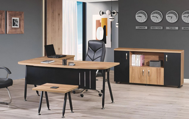 Büro Computermöbel Aarbechtspult Bürosmöbel Dësch 3tlg Holz Set Schwaarz