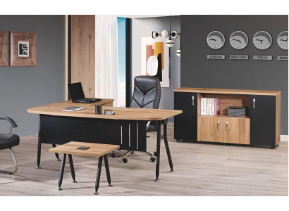 Büro Computermöbel Aarbechtspult Bürosmöbel Dësch 3tlg Holz Set Schwaarz