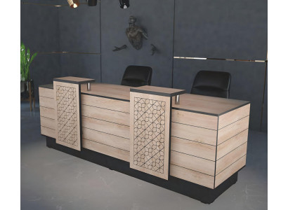 Receptioun Empfangstresen Empfangsdesk Büro Hotel Holz Braun Dësch