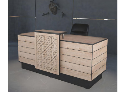 Reck un der Receptioun Rezeptiounsschalter Büro Hotel Holz Brong Dësch