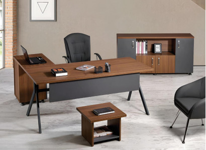 Aarbechtszëmmermébel Komplettbüro Eckbüroschaf Set 3-Stéck Holz Gro Dësch