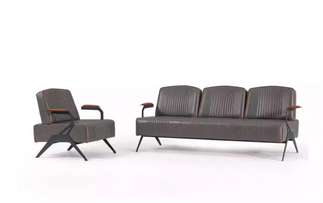 Sofa Set 2 Luxus Miwwelen Sofagarnitur Dräisëtzer Aarbechtszëmmer Ariichtung