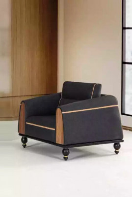 Schwaarzt Sofa Set Moderne Garnitur Drësëtzer Sessell Stoffmiwwelen 2-Deelersatz.