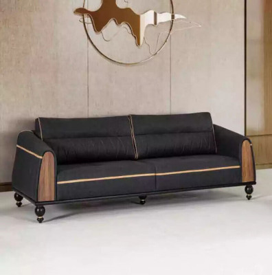 Schwaarzt Sofa Set Moderne Garnitur Drësëtzer Sessell Stoffmiwwelen 2-Deelersatz.