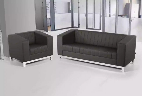 Grau Luxus Canapé-Set Dräisëtzer Fotell Polstermöbel Couch Set 2tlg