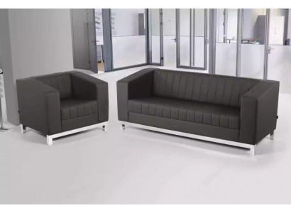 Grau Luxus Canapé-Set Dräisëtzer Fotell Polstermöbel Couch Set 2tlg