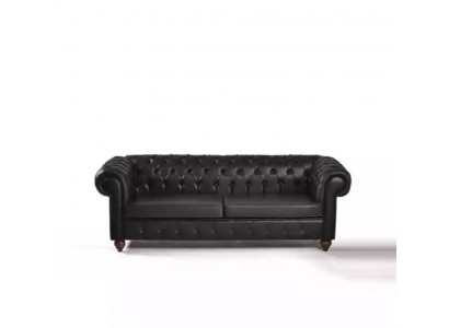 Schwaarzen Chesterfield Dräi-Sëtzer Büro-Ariichtung Couch Luxus Sëtz