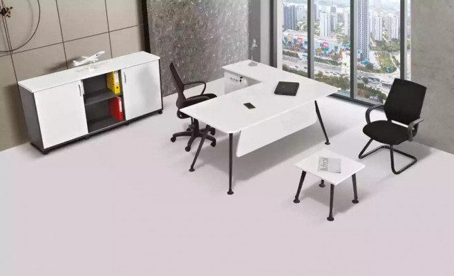 Wäissen Eckschreifdësch Aarbechtszëmmermiwwel Bürosschaf Dësch fir virun de Canapé Table 3tlg