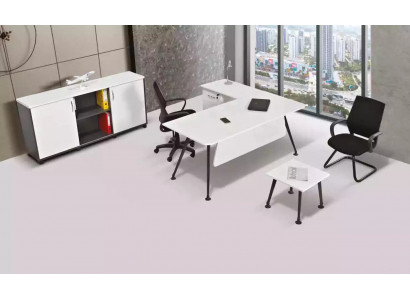Wäissen Eckschreifdësch Aarbechtszëmmermiwwel Bürosschaf Dësch fir virun de Canapé Table 3tlg