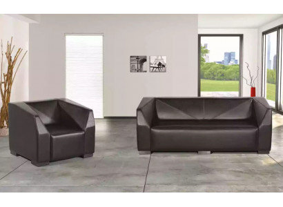 Schwaarz Aarbechtszëmmermiwwel Sofagarnitur Dräisëtzer Luxus Fauteuil 2 Deeler
