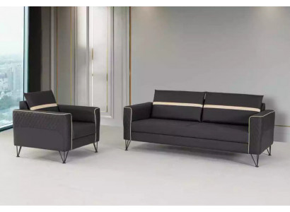 Canapé Garnitur Polstermöbel Drësëtzer Fauteuil Designer Textil Miwwel 2tlg