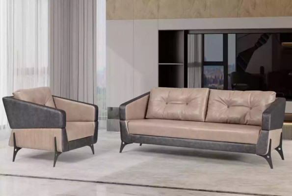 Luxus Sofagarnitur Sofa Beige Aarbechtszëmmer Fauteuil Dräisëtzer Sëtzer
