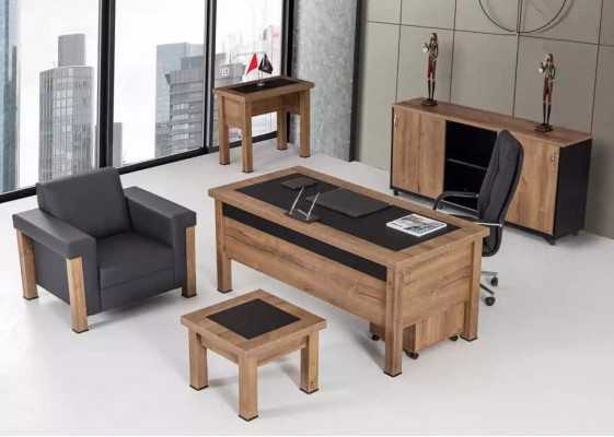 Designer Büro Aarbechtszëmmer Set Schreifdësch Schaf Komplett Set Miwwelen 4 Deeler