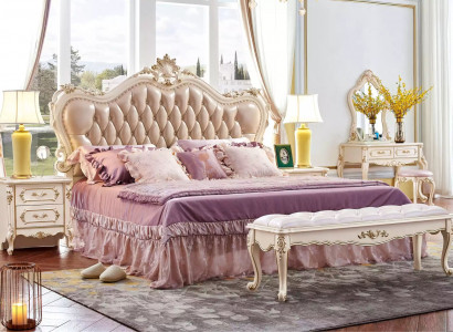 Schlofzëmmer Set Chesterfield Bett 2x Nolueden klassesch Miwwelen 3 Deeler