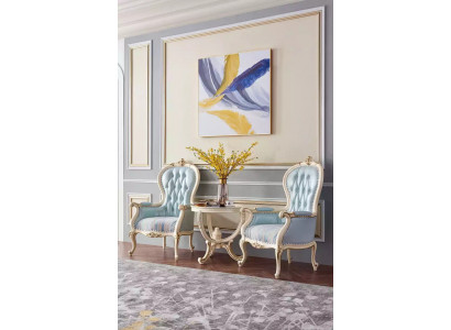 Wunnzëmmer Set 2x Fauteuils Couchtisch 3-Deeler Luxus Banneraum Lounge Club Miwwelen