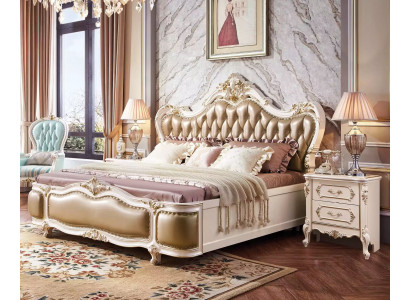 Klassesche Luxus-Schlofzëmmer-Set Luxus 3 Deeler Bett + 2x Nuetsdëscher nei