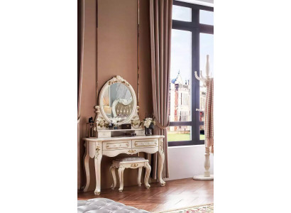 Schéin Klassesch Schlofzëmmer Set Schminkdësch mat Spigel + Hocker 2-Deel Set