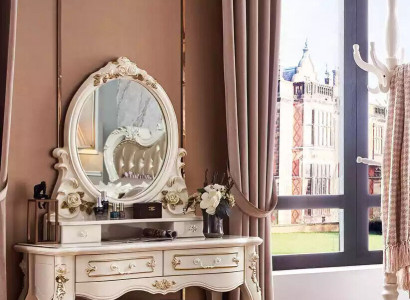 Schéin Klassesch Schlofzëmmer Set Schminkdësch mat Spigel + Hocker 2-Deel Set